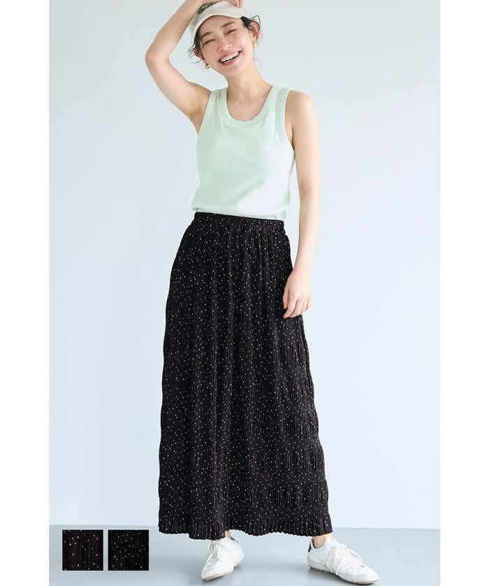 Irregular pleated design dotted straight skirt