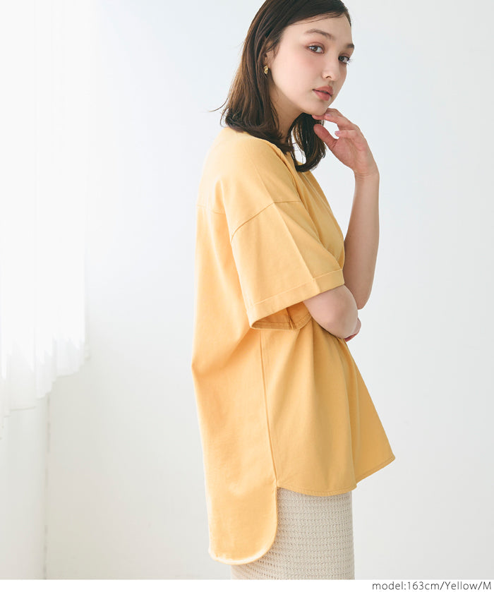 Loose rounded hem round neck T-shirt