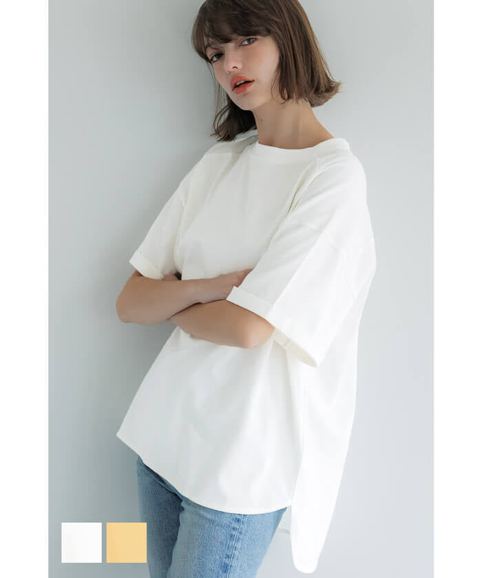 Loose rounded hem round neck T-shirt