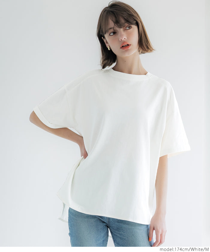 Loose rounded hem round neck T-shirt