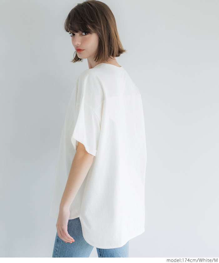 Loose rounded hem round neck T-shirt