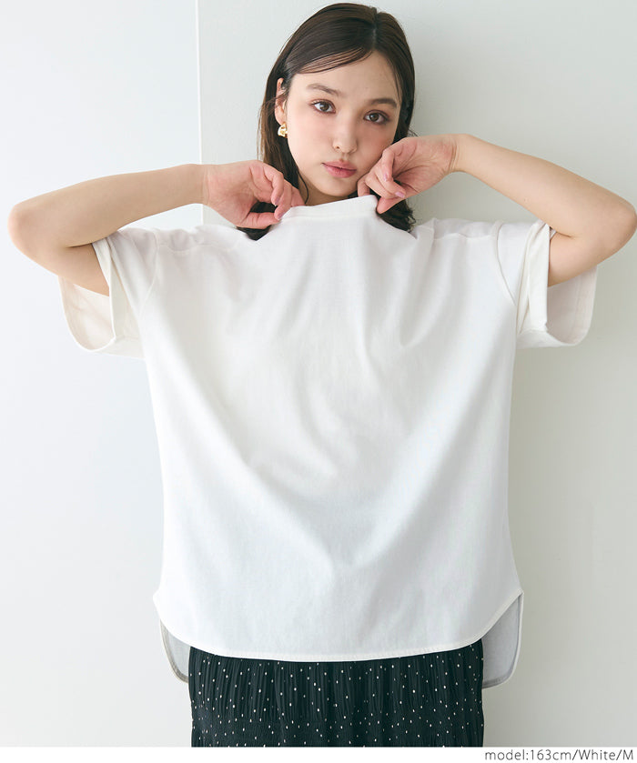 Loose rounded hem round neck T-shirt