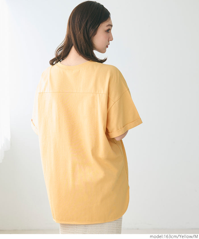 Loose rounded hem round neck T-shirt