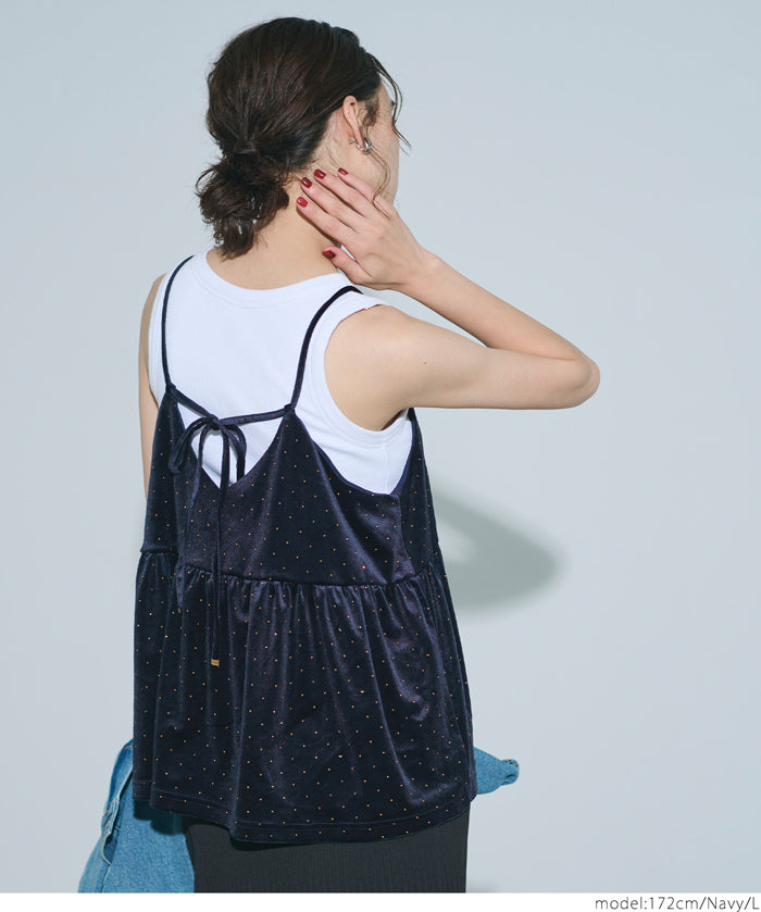 細閃碎鑽絨布細肩帶娃娃背心