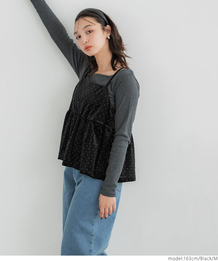 細閃碎鑽絨布細肩帶娃娃背心