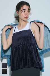 細閃碎鑽絨布細肩帶娃娃背心