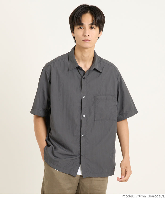 男裝日系胸前口袋尼龍短袖襯衫