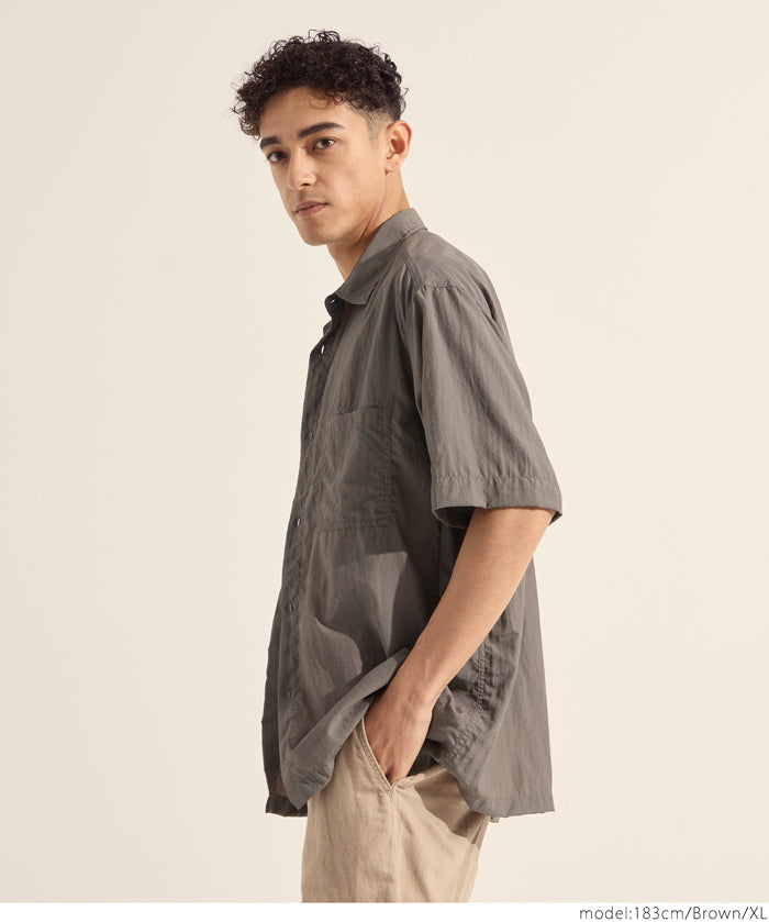男裝日系胸前口袋尼龍短袖襯衫