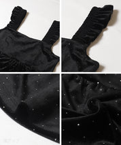 細閃碎鑽絨布荷葉邊娃娃背心