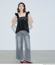 細閃碎鑽絨布荷葉邊娃娃背心