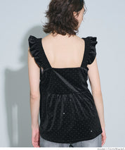 細閃碎鑽絨布荷葉邊娃娃背心