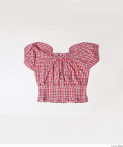 Children's Japanese plaid puff sleeve bow tie top