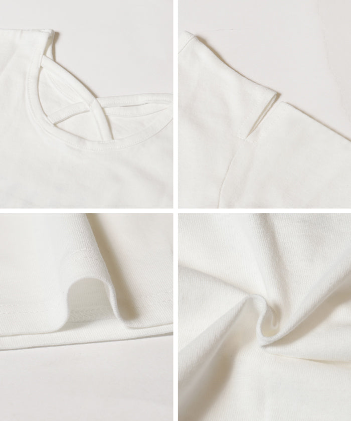 Children's off-the-shoulder short-sleeved top with cross-back design