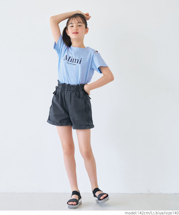 Children's off-the-shoulder short-sleeved top with cross-back design