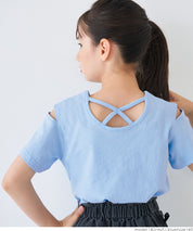 Children's off-the-shoulder short-sleeved top with cross-back design