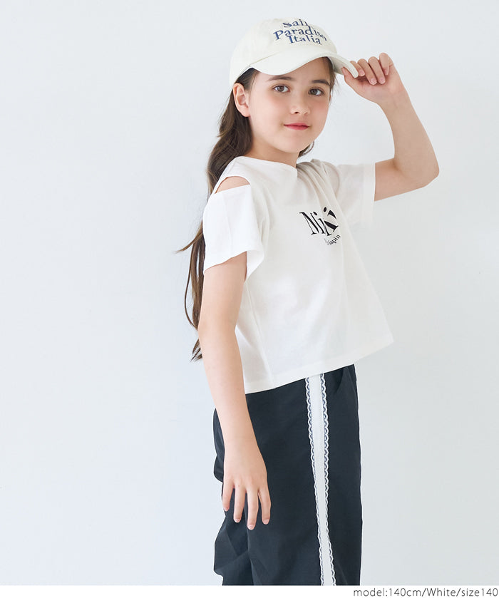 Children's off-the-shoulder short-sleeved top with cross-back design