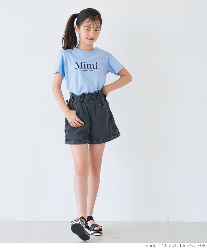 Children's off-the-shoulder short-sleeved top with cross-back design