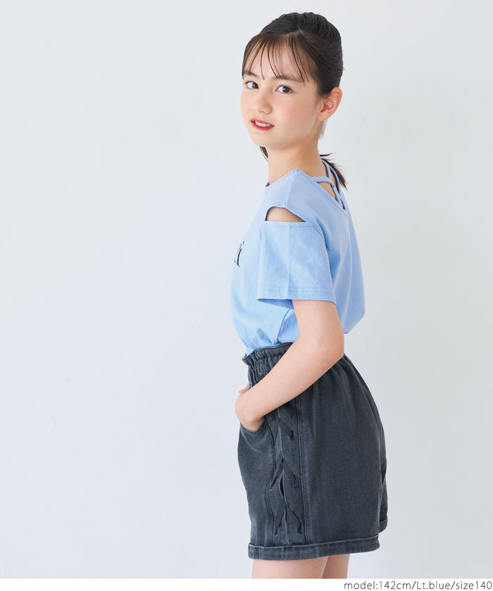 Children's off-the-shoulder short-sleeved top with cross-back design