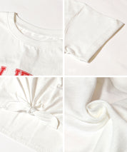 Children's short-sleeved t-shirt with a knotted hem and a logo