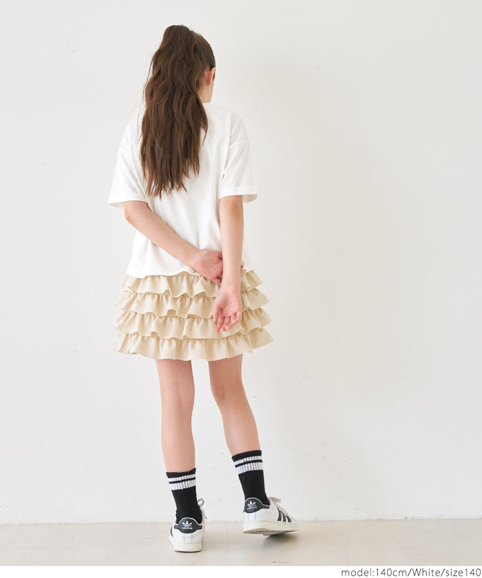 Children's short-sleeved t-shirt with a knotted hem and a logo