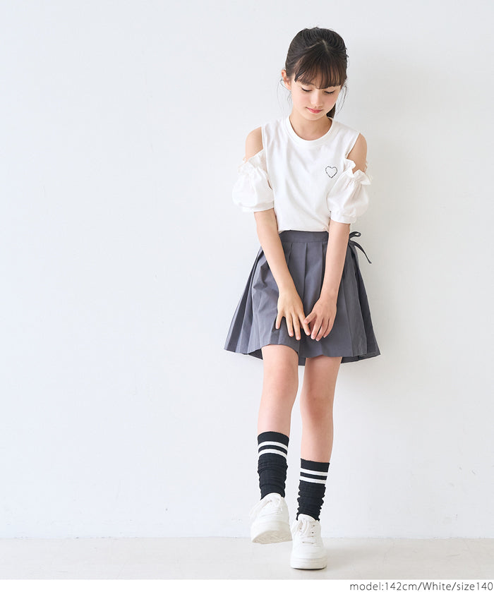 Children's Off-the-shoulder Puff Sleeve Heart Logo Top T-shirt