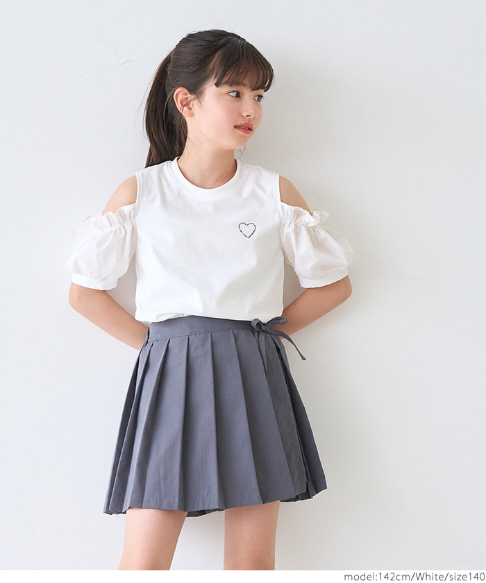 Children's Off-the-shoulder Puff Sleeve Heart Logo Top T-shirt