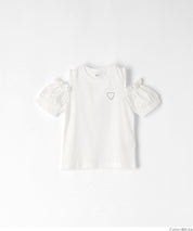 Children's Off-the-shoulder Puff Sleeve Heart Logo Top T-shirt