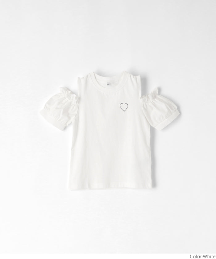 Children's Off-the-shoulder Puff Sleeve Heart Logo Top T-shirt