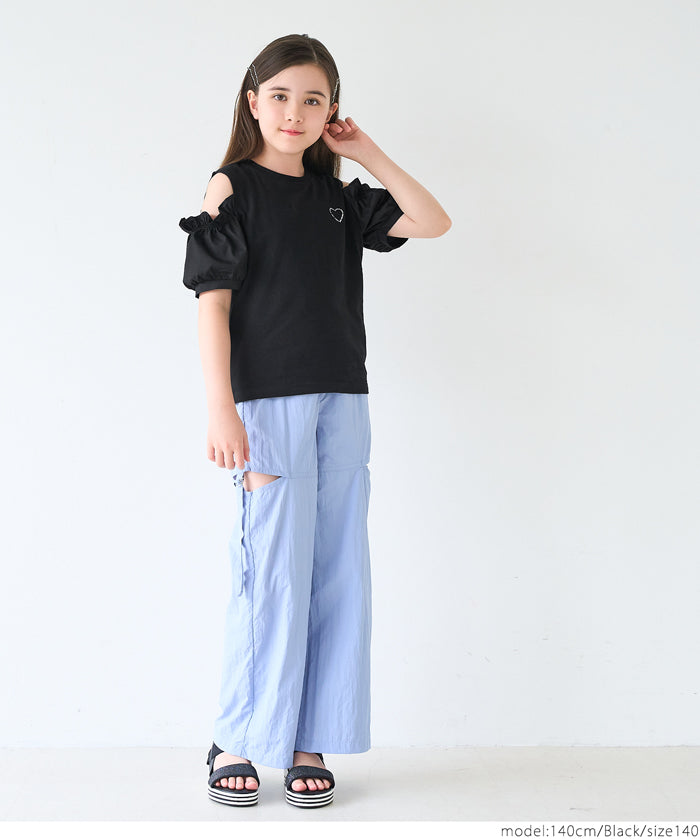 Children's Off-the-shoulder Puff Sleeve Heart Logo Top T-shirt