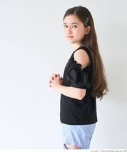 Children's Off-the-shoulder Puff Sleeve Heart Logo Top T-shirt