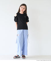 Children's Off-the-shoulder Puff Sleeve Heart Logo Top T-shirt