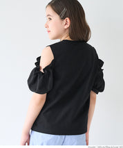 Children's Off-the-shoulder Puff Sleeve Heart Logo Top T-shirt