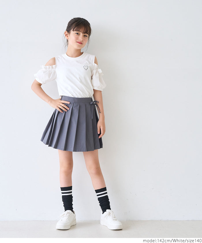 Children's Off-the-shoulder Puff Sleeve Heart Logo Top T-shirt