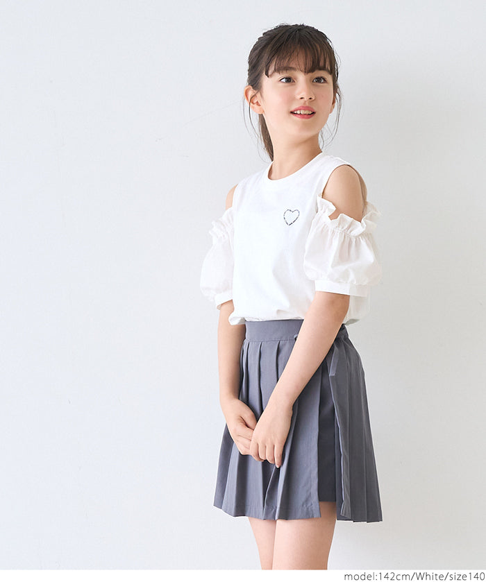 Children's Off-the-shoulder Puff Sleeve Heart Logo Top T-shirt