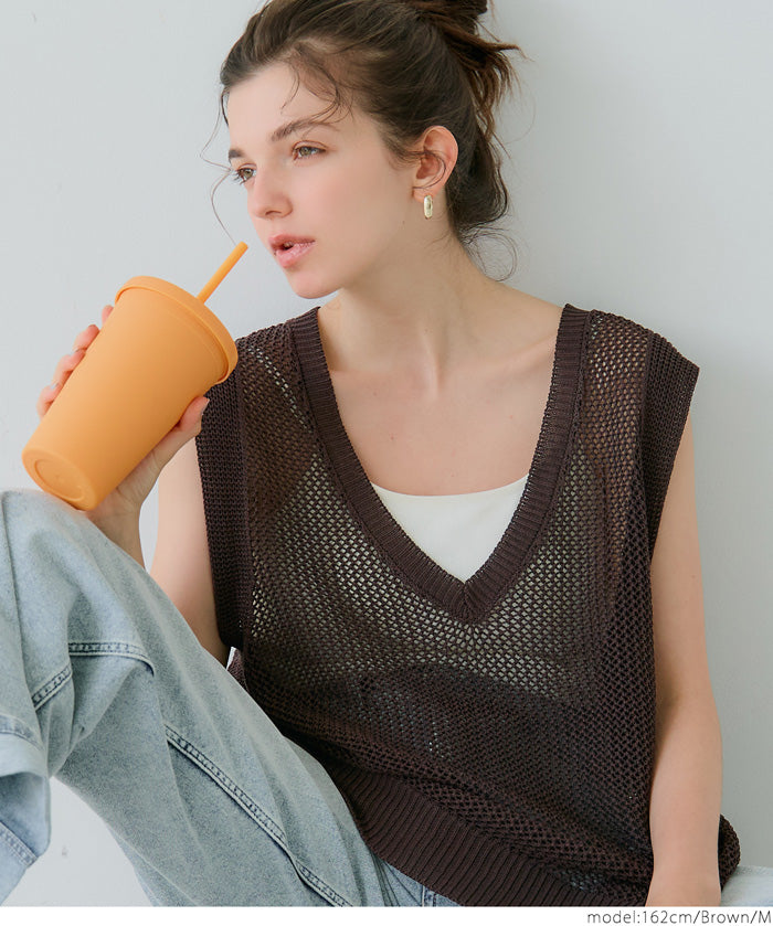 Summer skin-transparent and refreshing V-neck vest