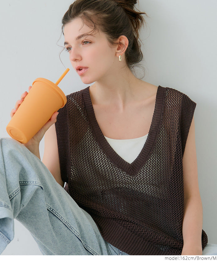 Summer skin-transparent and refreshing V-neck vest