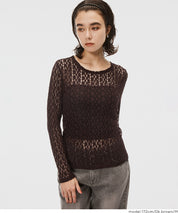 Elastic Floral Lace Sheer Long Sleeve Top