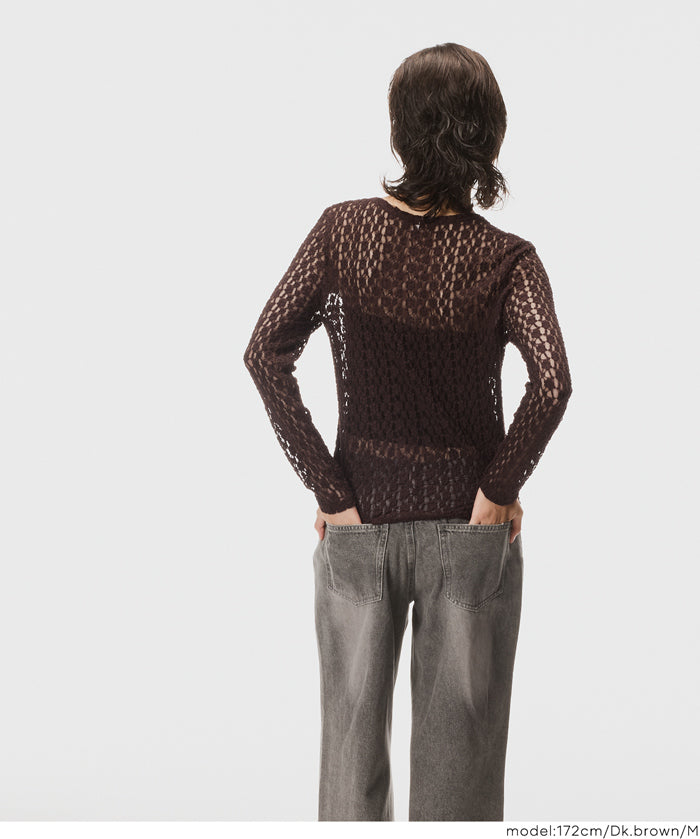 Elastic Floral Lace Sheer Long Sleeve Top