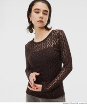 Elastic Floral Lace Sheer Long Sleeve Top
