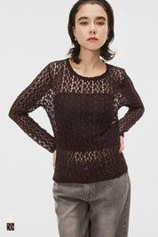 Elastic Floral Lace Sheer Long Sleeve Top