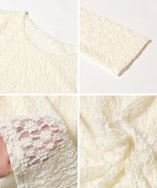 Elastic Floral Lace Sheer Long Sleeve Top