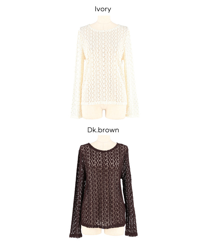 Elastic Floral Lace Sheer Long Sleeve Top