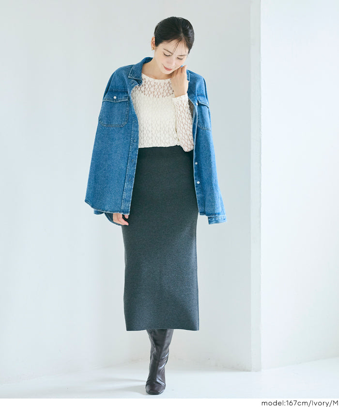 Elastic Floral Lace Sheer Long Sleeve Top