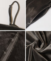 絨布細肩荷葉拼接連身裙