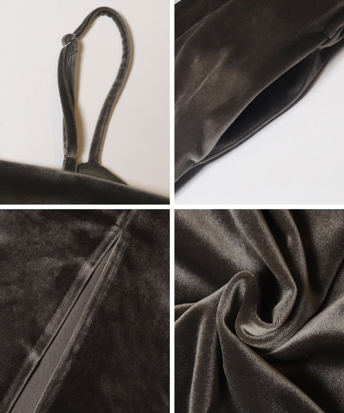 絨布細肩荷葉拼接連身裙