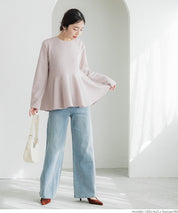 Embossed flared hem long sleeve top