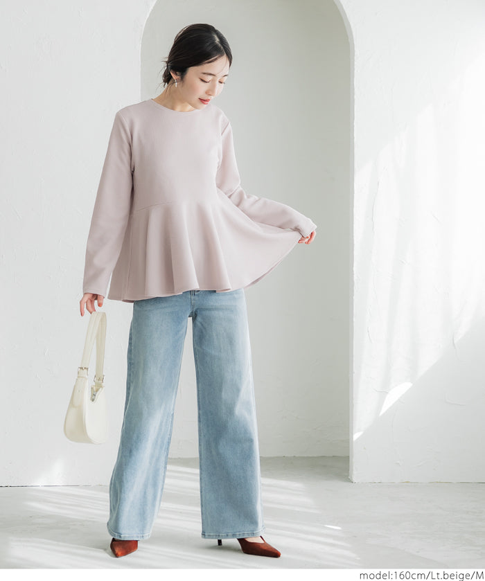 Embossed flared hem long sleeve top
