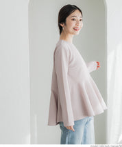 Embossed flared hem long sleeve top