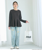 Embossed flared hem long sleeve top