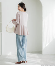 Embossed flared hem long sleeve top